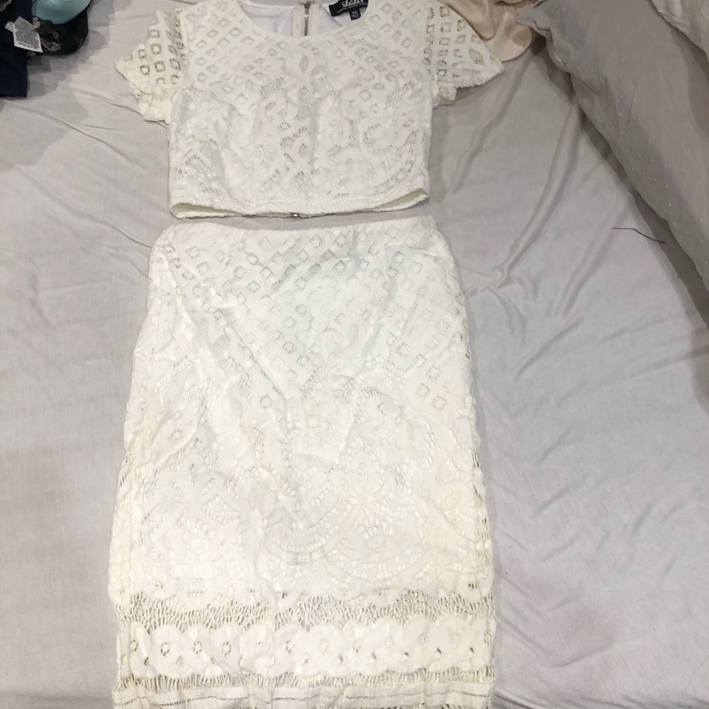 Lace crop top and pencil skirt set